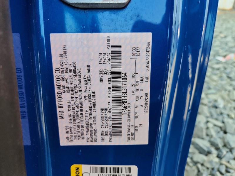 64771046 :رقم المزاد ، 1FA6P8TH8L5171064 vin ، 2020 Ford Mustang مزاد بيع