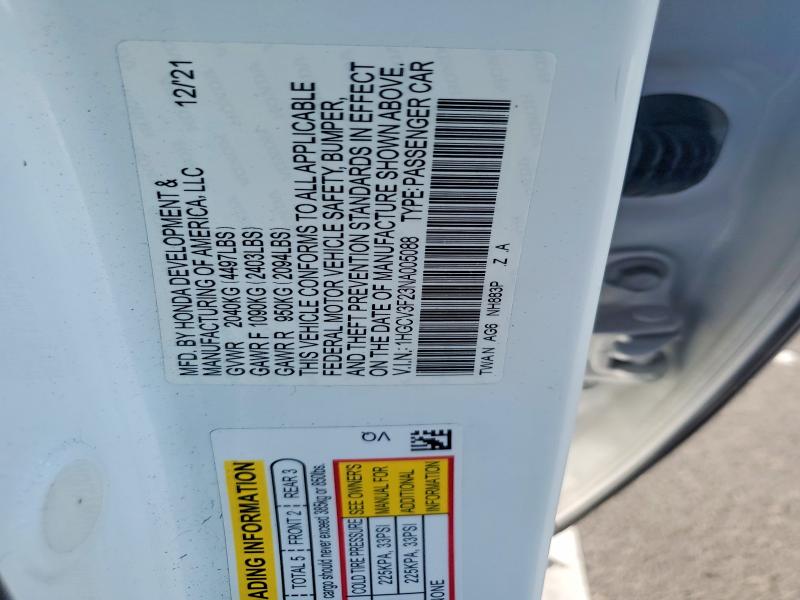 Aukcja sprzedaży 2022 Honda Accord, vin: 1HGCV3F23NA005088, numer aukcji: 66141436