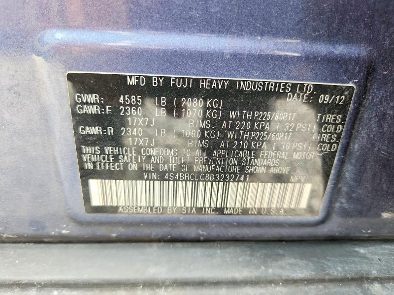 2013 Subaru Outback მანქანა იყიდება აუქციონზე, vin: 4S4BRCLC8D3232741, აუქციონის ნომერი: 64125776