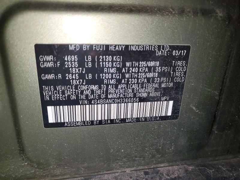 65341136 :رقم المزاد ، 4S4BSANC0H3366056 vin ، 2017 Subaru Outback مزاد بيع