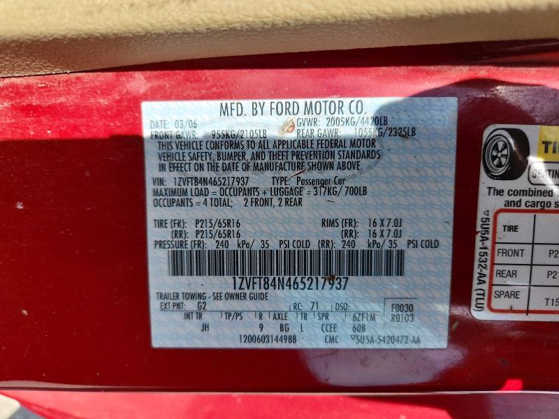 2006 Ford Mustang მანქანა იყიდება აუქციონზე, vin: 1ZVFT84N465217937, აუქციონის ნომერი: 65567876