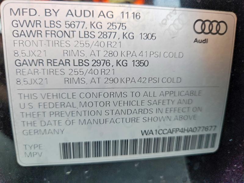 Aukcja sprzedaży 2017 Audi Sq5, vin: WA1CCAFP4HA077677, numer aukcji: 63725596
