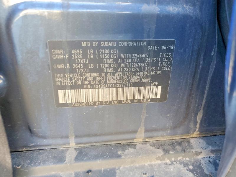 66373986 :رقم المزاد ، 4S4BSAFC1K3377119 vin ، 2019 Subaru Outback مزاد بيع