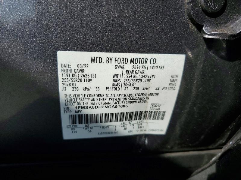 Продаж на аукціоні авто 2022 Ford Explorer, vin: 1FMSK8DH2NGA91686, номер лоту: 65994896