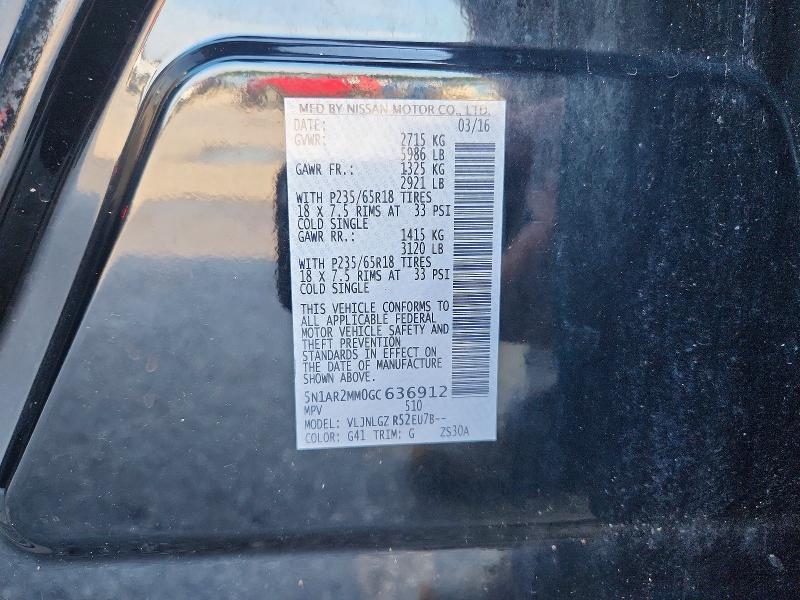 2016 Nissan Pathfinder მანქანა იყიდება აუქციონზე, vin: 5N1AR2MM0GC636912, აუქციონის ნომერი: 66281876