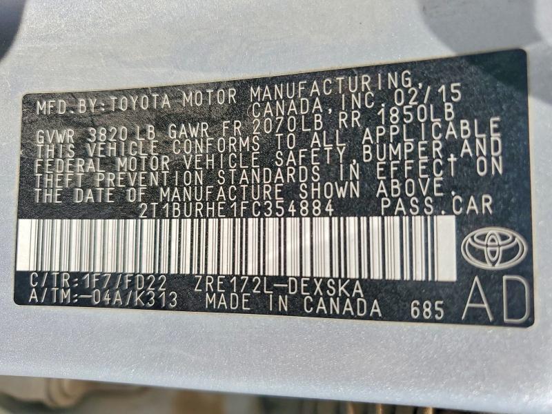 Продажа на аукционе авто 2015 Toyota Corolla, vin: 2T1BURHE1FC354884, номер лота: 63336936