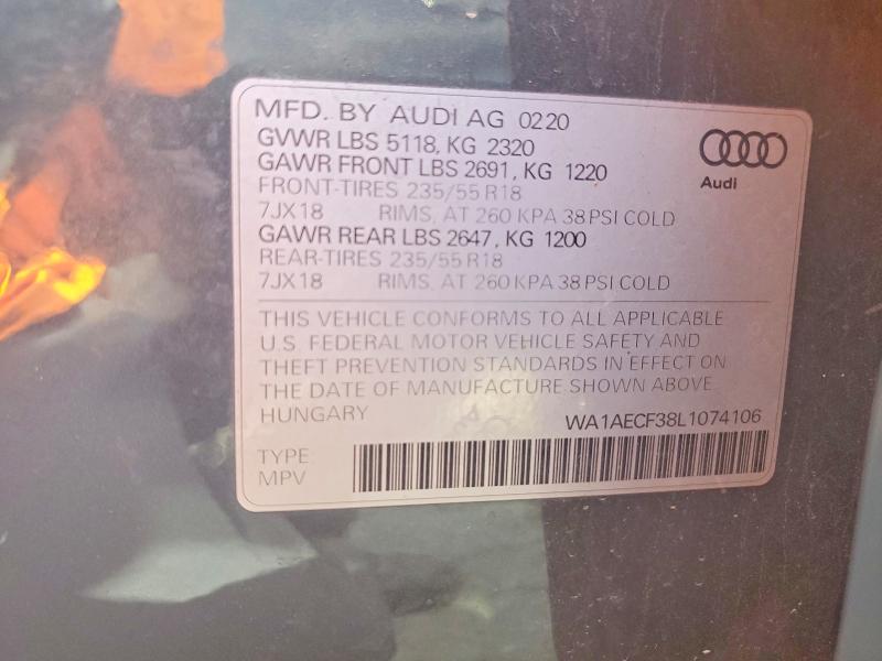 Aukcja sprzedaży 2020 Audi Q3, vin: WA1AECF38L1074106, numer aukcji: 65681766
