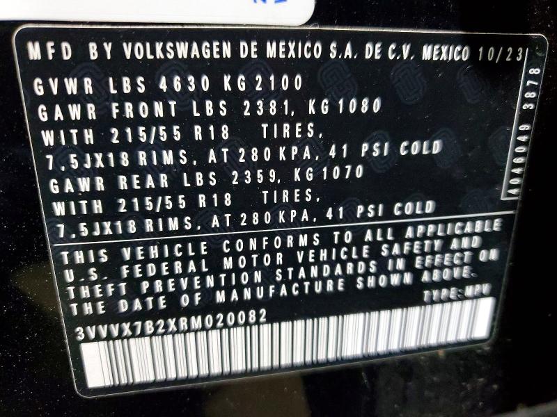 2024 Volkswagen Taos მანქანა იყიდება აუქციონზე, vin: 3VVVX7B2XRM020082, აუქციონის ნომერი: 63603566