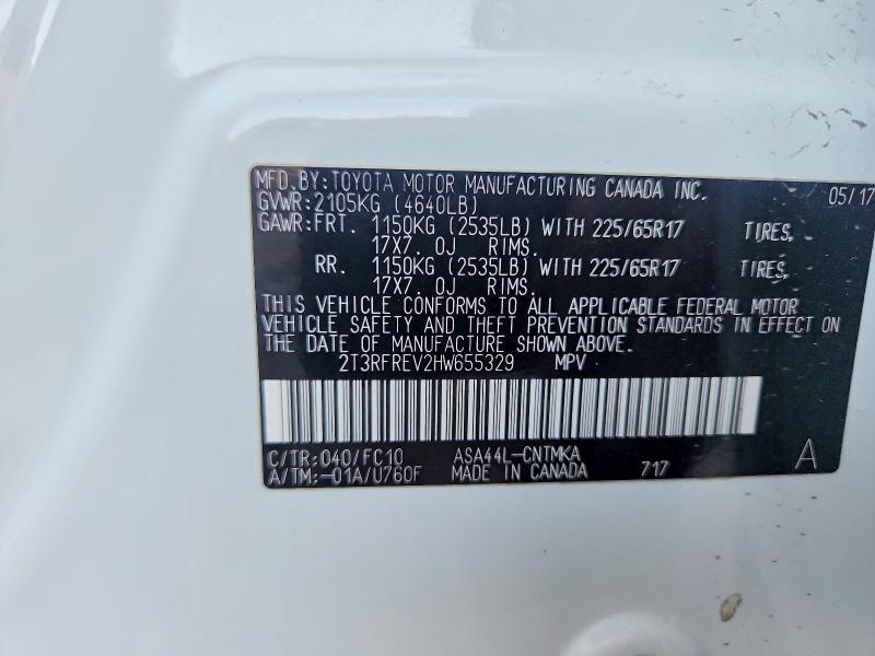 2017 Toyota Rav4 მანქანა იყიდება აუქციონზე, vin: 2T3RFREV2HW655329, აუქციონის ნომერი: 62831016