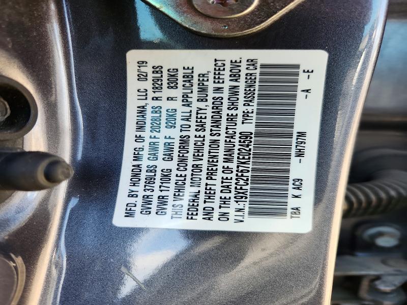 Продаж на аукціоні авто 2019 Honda Civic, vin: 19XFC2F67KE024590, номер лоту: 66795086