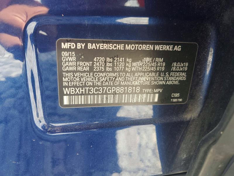 65208426 :رقم المزاد ، WBXHT3C37GP881818 vin ، 2016 Bmw X1 مزاد بيع
