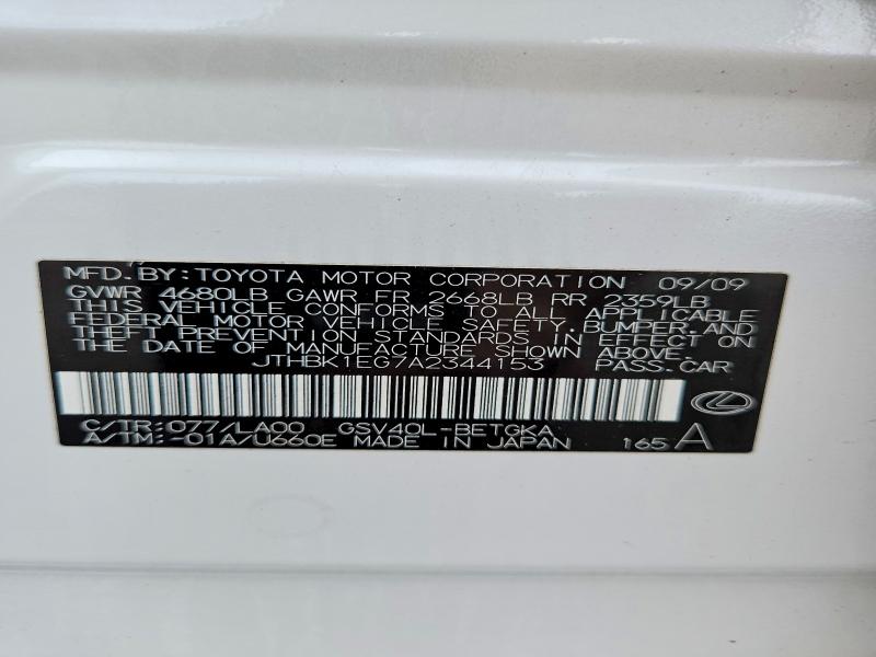 65125986 :رقم المزاد ، JTHBK1EG7A2344153 vin ، 2010 Lexus Es مزاد بيع
