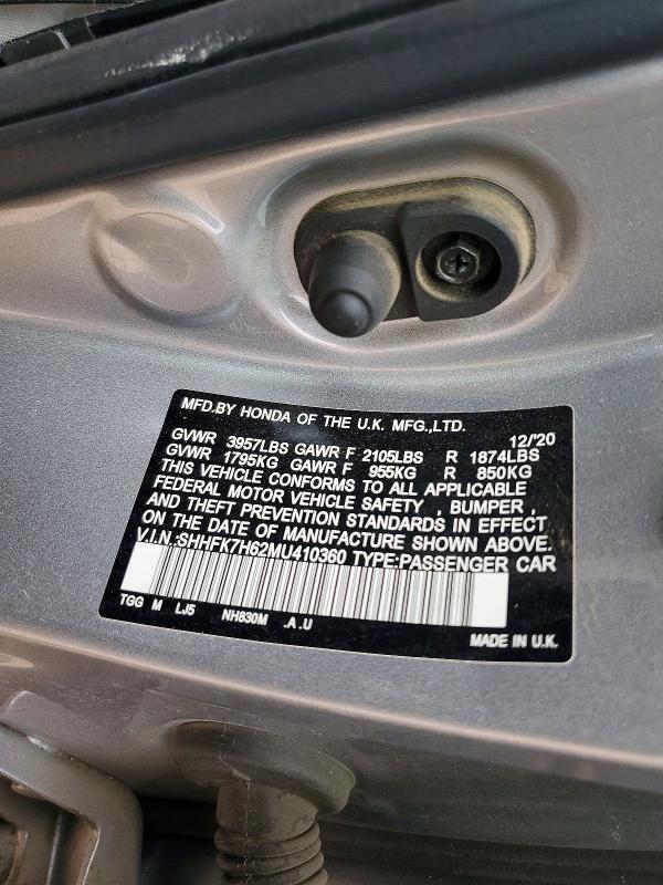 Продажа на аукционе авто 2021 Honda Civic, vin: SHHFK7H62MU410360, номер лота: 66795896