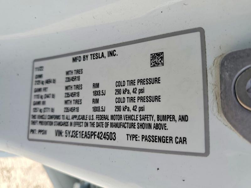 Aukcja sprzedaży 2023 Tesla Model 3, vin: 5YJ3E1EA5PF424503, numer aukcji: 66128606