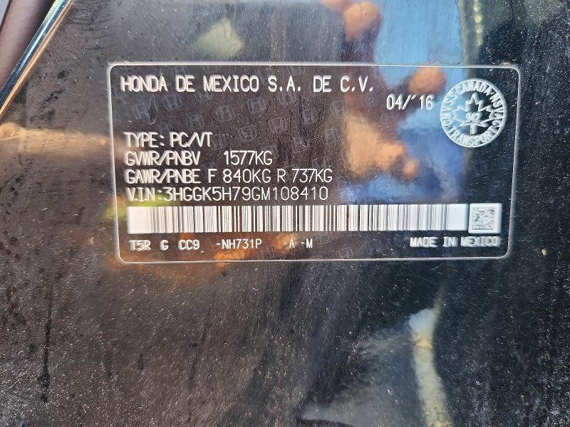 2016 Honda Fit მანქანა იყიდება აუქციონზე, vin: 3HGGK5H79GM108410, აუქციონის ნომერი: 62418056