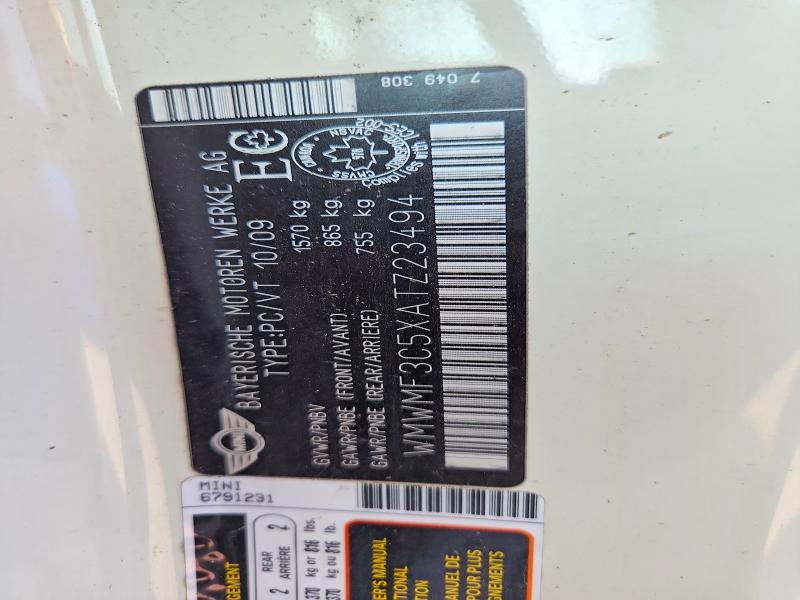 Продажа на аукционе авто 2010 Mini Cooper, vin: WMWMF3C5XATZ23494, номер лота: 64974356