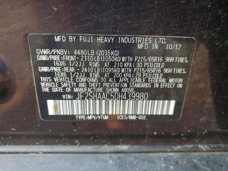 Продаж на аукціоні авто 2013 Subaru Forester, vin: JF2SHAAC5DH439980, номер лоту: 64548286