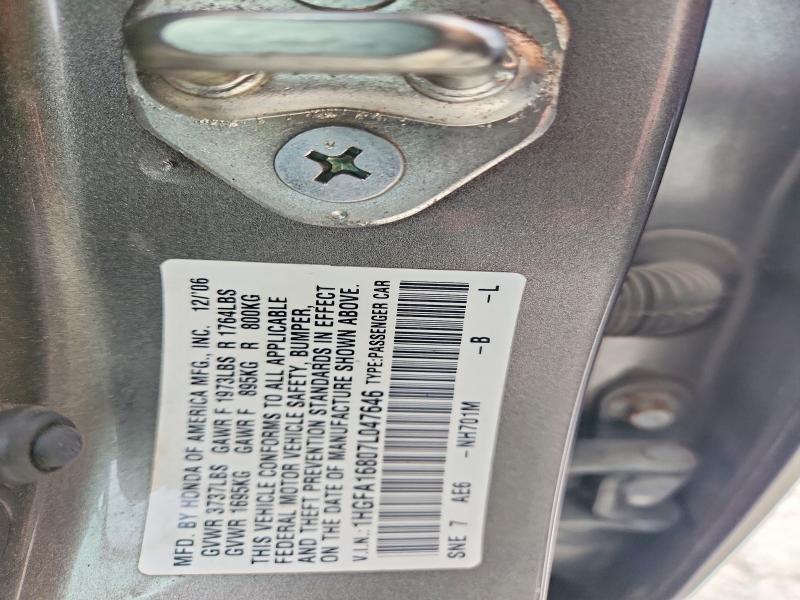 63742396 :رقم المزاد ، 1HGFA16807L047646 vin ، 2007 Honda Civic مزاد بيع