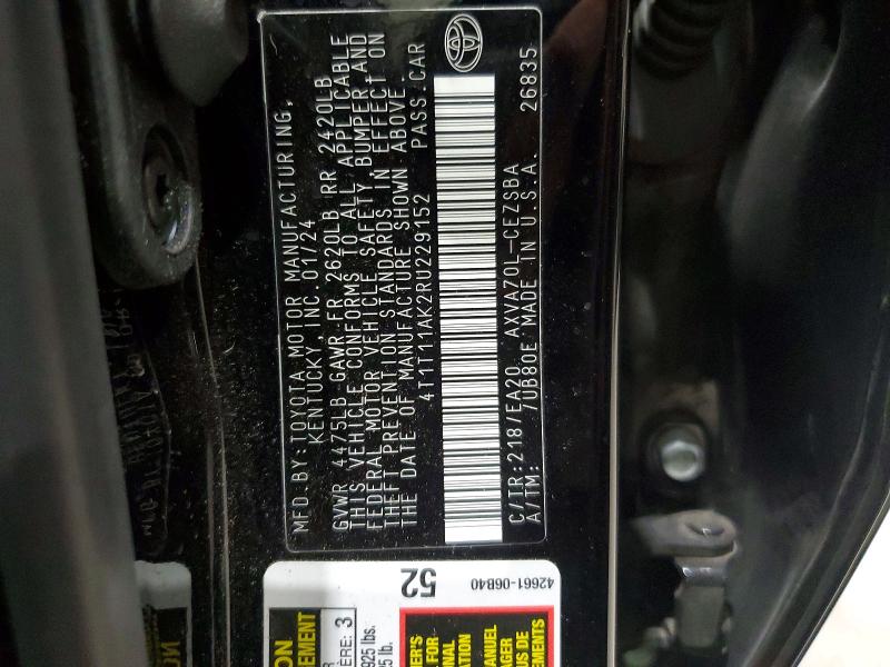 Aukcja sprzedaży 2024 Toyota Camry, vin: 4T1T11AK2RU229152, numer aukcji: 65289016