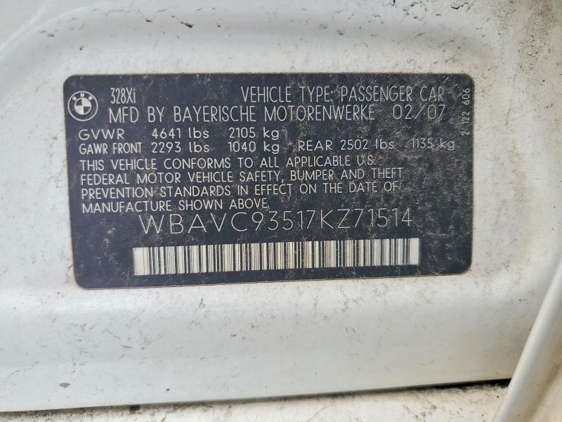 Aukcja sprzedaży 2007 Bmw 328, vin: WBAVC93517KZ71514, numer aukcji: 63751366