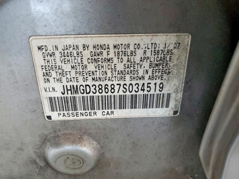 Aukcja sprzedaży 2007 Honda Fit, vin: JHMGD38687S034519, numer aukcji: 64691866