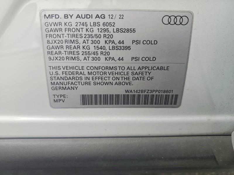 2023 Audi Q4 E-tron მანქანა იყიდება აუქციონზე, vin: WA142BFZ3PP018601, აუქციონის ნომერი: 67040556