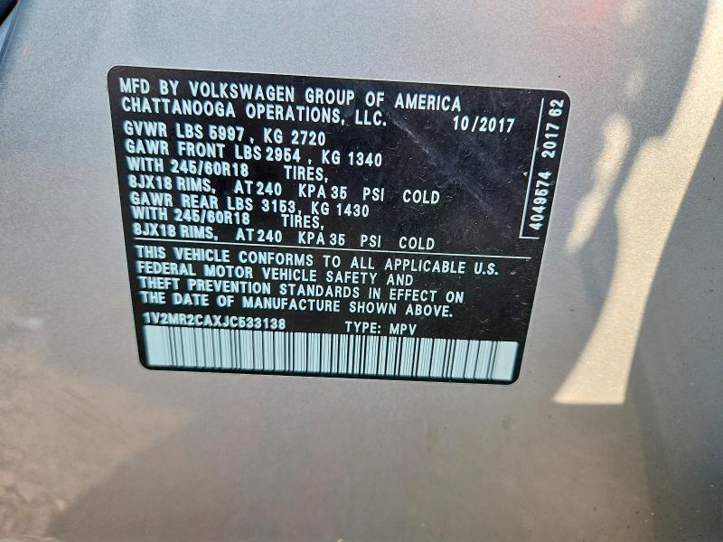 Aukcja sprzedaży 2018 Volkswagen Atlas, vin: 1V2MR2CAXJC533138, numer aukcji: 64607796