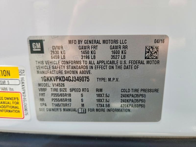 Aukcja sprzedaży 2016 Gmc Acadia, vin: 1GKKVPKD4GJ349075, numer aukcji: 67167726