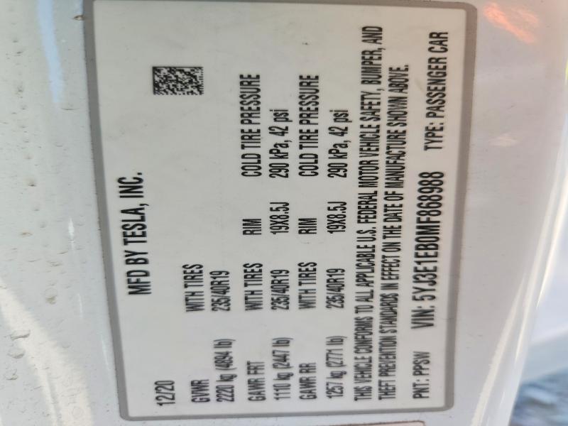 Aukcja sprzedaży 2021 Tesla Model 3, vin: 5YJ3E1EB0MF868988, numer aukcji: 66244446