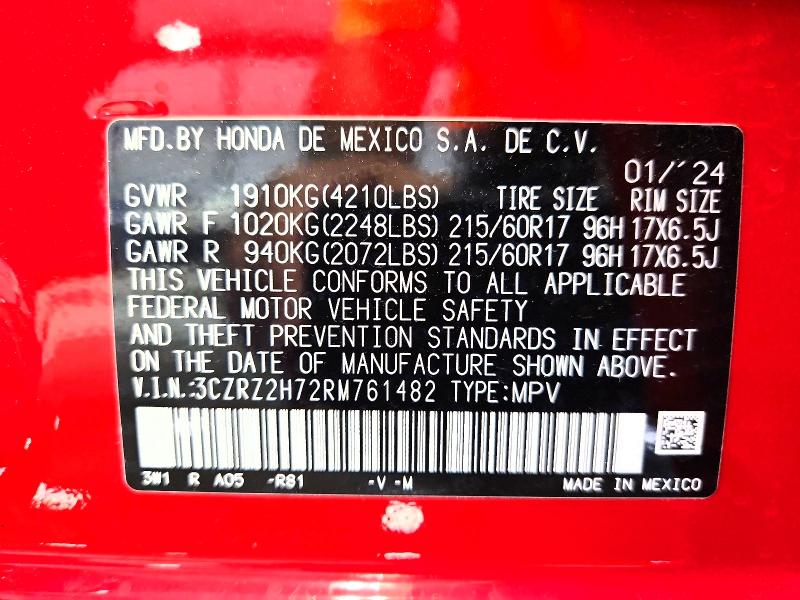 65458356 :رقم المزاد ، 3CZRZ2H72RM761482 vin ، 2024 Honda Hr-v مزاد بيع
