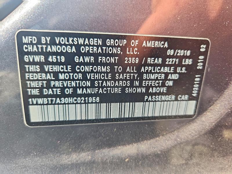 Продаж на аукціоні авто 2017 Volkswagen Passat, vin: 1VWBT7A30HC021956, номер лоту: 64573116