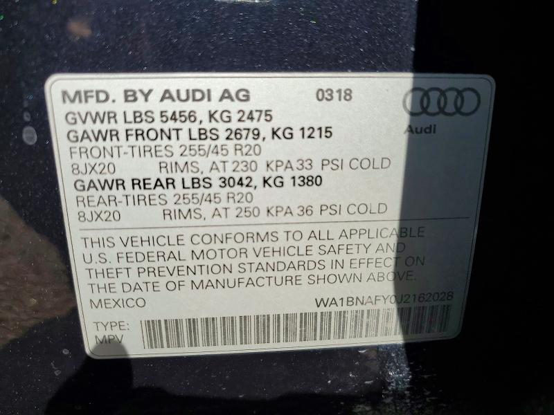 Продаж на аукціоні авто 2018 Audi Q5, vin: WA1BNAFY0J2162028, номер лоту: 63883866