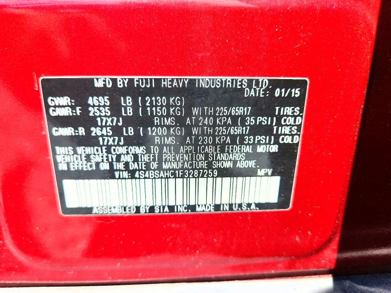 Продаж на аукціоні авто 2015 Subaru Outback, vin: 4S4BSAHC1F3287259, номер лоту: 65877426