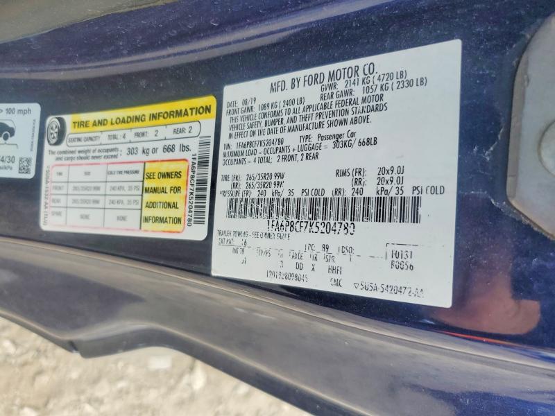Продажа на аукционе авто 2019 Ford Mustang, vin: 1FA6P8CF7K5204780, номер лота: 63647426