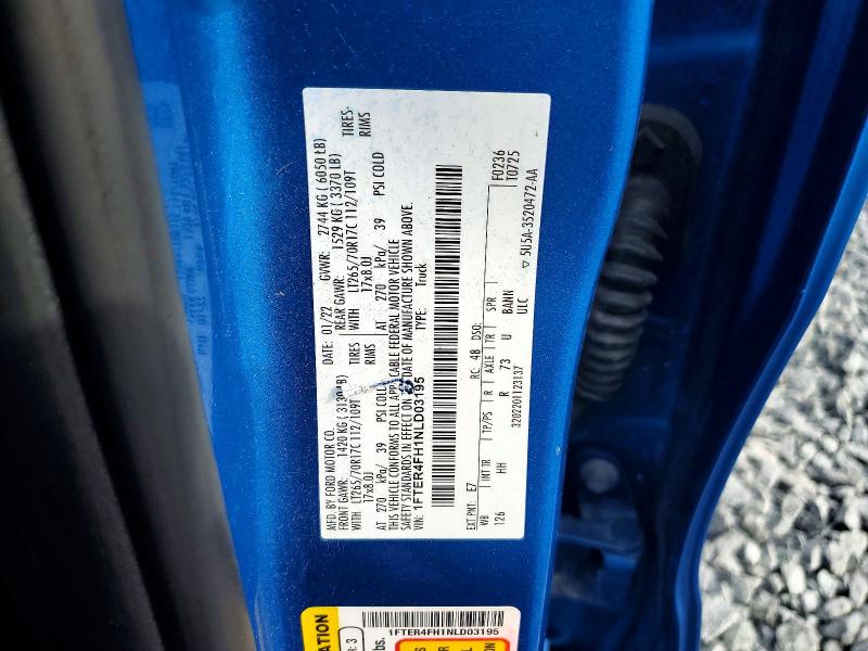 66552596 :رقم المزاد ، 1FTER4FH1NLD03195 vin ، 2022 Ford Ranger مزاد بيع