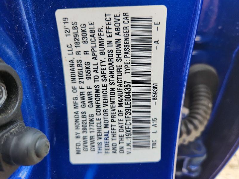 67256186 :رقم المزاد ، 19XFC1F39LE004357 vin ، 2020 Honda Civic مزاد بيع