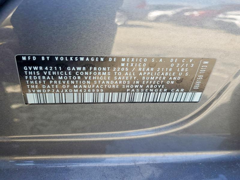 2013 Volkswagen Jetta მანქანა იყიდება აუქციონზე, vin: 3VWDP7AJXDM426999, აუქციონის ნომერი: 65409156