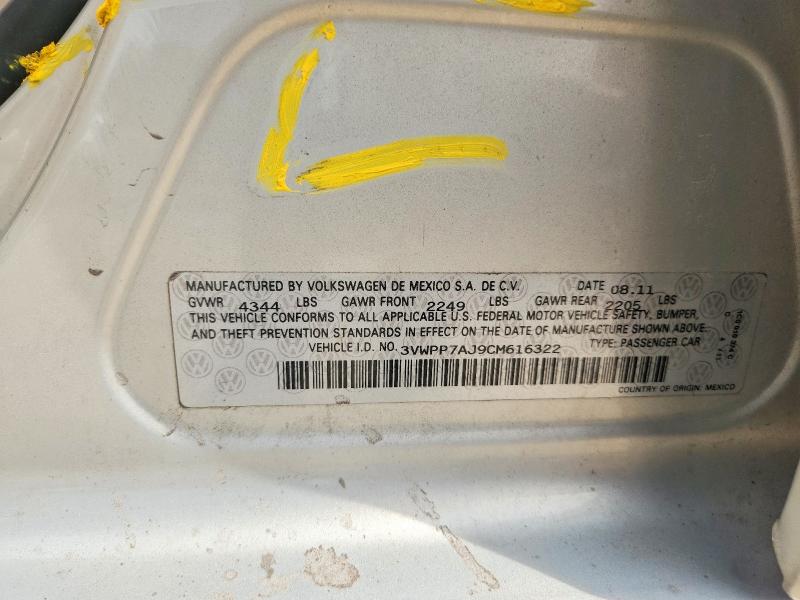64263056 :رقم المزاد ، 3VWPP7AJ9CM616322 vin ، 2012 Volkswagen Jetta مزاد بيع