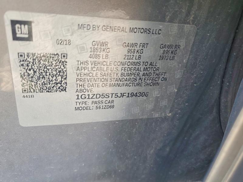 2018 Chevrolet Malibu მანქანა იყიდება აუქციონზე, vin: 1G1ZD5ST5JF194306, აუქციონის ნომერი: 66903896