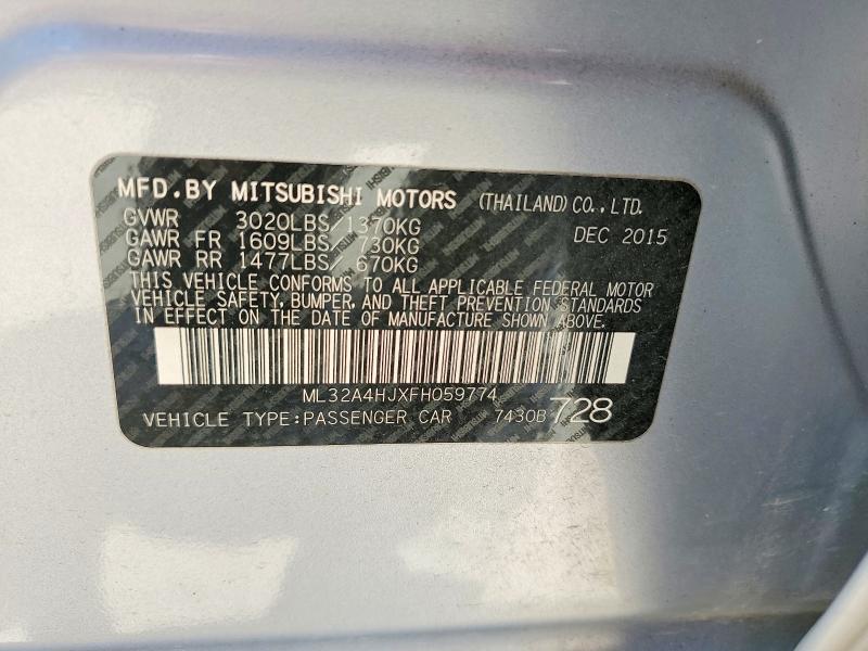 Aukcja sprzedaży 2015 Mitsubishi Mirage, vin: ML32A4HJXFH059774, numer aukcji: 65050176