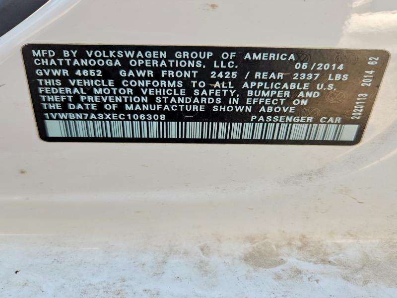 Продаж на аукціоні авто 2014 Volkswagen Passat, vin: 1VWBN7A3XEC106308, номер лоту: 64423876