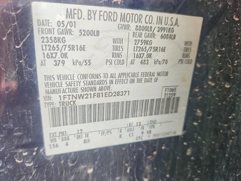 63748276 :رقم المزاد ، 1FTNW21F81ED28371 vin ، 2001 Ford F250 مزاد بيع