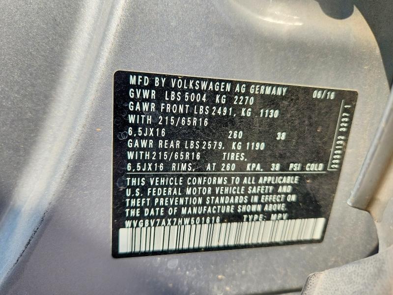Aukcja sprzedaży 2017 Volkswagen Tiguan, vin: WVGBV7AX7HW501616, numer aukcji: 63804586