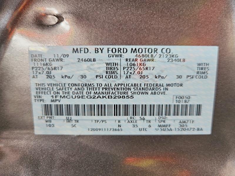 Продажа на аукционе авто 2010 Ford Escape, vin: 1FMCU9EG2AKB29855, номер лота: 62941446