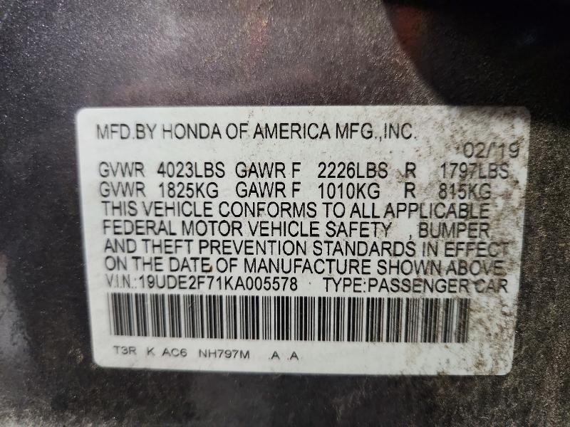 62451896 :رقم المزاد ، 19UDE2F71KA005578 vin ، 2019 Acura Ilx مزاد بيع