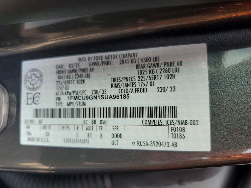 2025 Ford Escape მანქანა იყიდება აუქციონზე, vin: 1FMCU9GN1SUA96185, აუქციონის ნომერი: 63482526