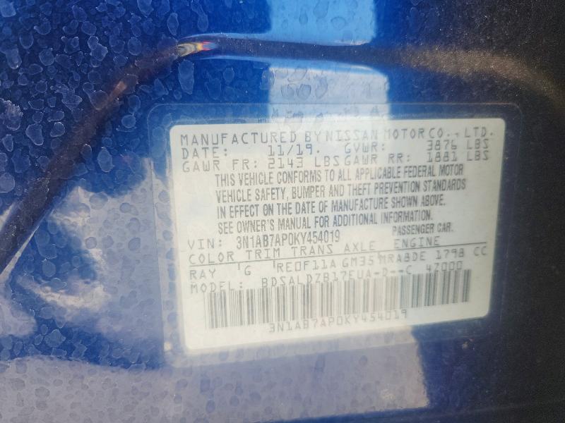 65216756 :رقم المزاد ، 3N1AB7AP0KY454019 vin ، 2019 Nissan Sentra مزاد بيع
