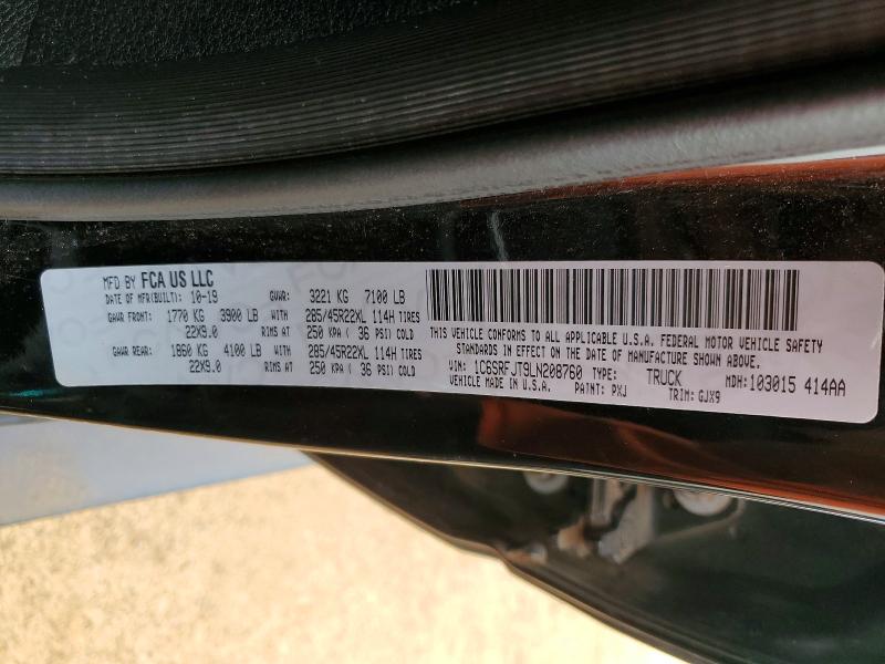 2020 Ram 1500 მანქანა იყიდება აუქციონზე, vin: 1C6SRFJT9LN208760, აუქციონის ნომერი: 63770806