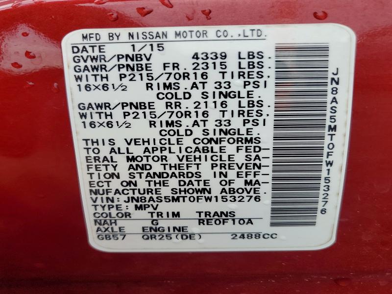 Продаж на аукціоні авто 2015 Nissan Rogue Select, vin: JN8AS5MT0FW153276, номер лоту: 65381976