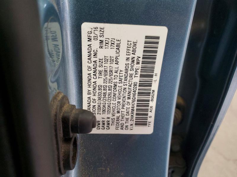 Продаж на аукціоні авто 2016 Honda Cr-v, vin: 2HKRM4H76GH640280, номер лоту: 63004416